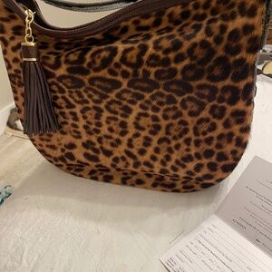 Brahmin Vintage Kathleen in Camel Leopard Color Block Calf Hair